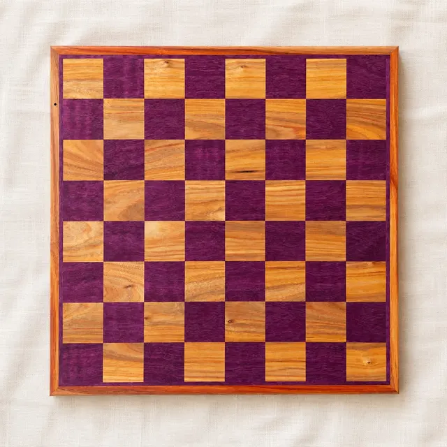 Figured Purpleheart & Canarywood Chess Board, Handmade in Canada