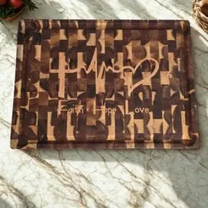 Acacia End Grain Cutting Board — Frontier XXL Relief “Faith • Hope • Love”, photo 2