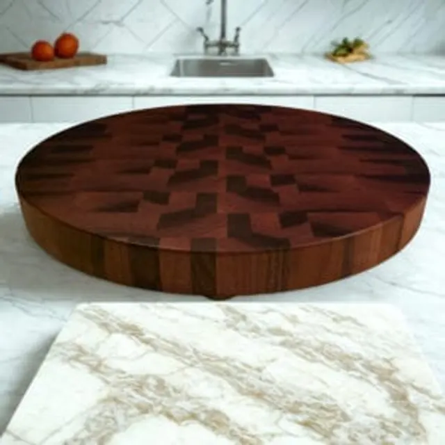 Round Walnut End Grain Butcher Block — Compass Series, 15.5″