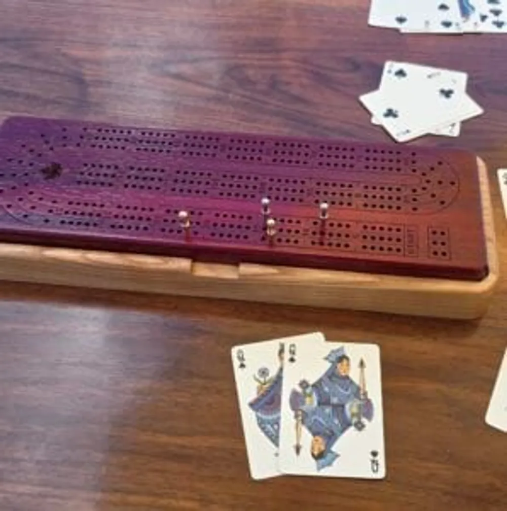 Cribbage Board with Magnetic Storage Base — Padauk & Ash (Ready to Play)