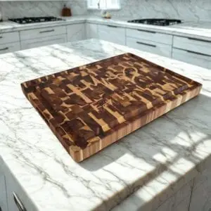 Acacia End Grain Cutting Board — Frontier XXL Relief “Faith • Hope • Love”, photo 3