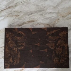 Walnut Butcher Block — Dual Bull's Head Inlay (One-Off)