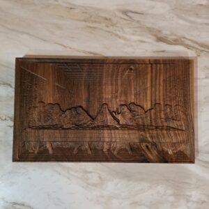 Handcrafted 3D Last Supper scene carved in solid black walnut