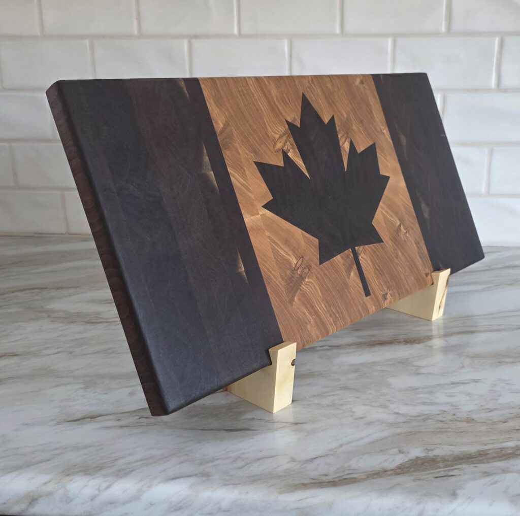 Canada Flag End Grain Cutting & Serving Board — Walnut & Ash, 20×10″