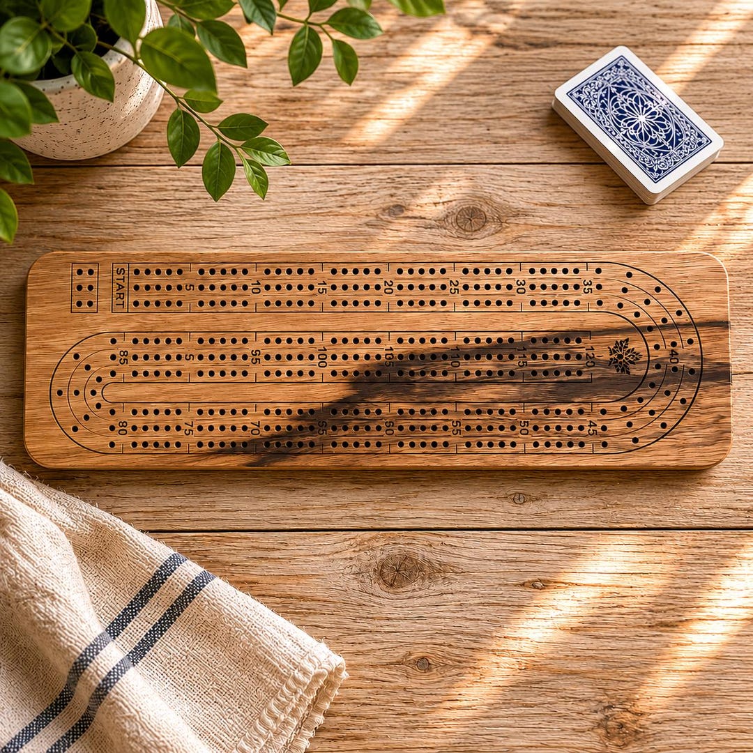 Black Limba cribbage board with snowflake design and dark grain pattern